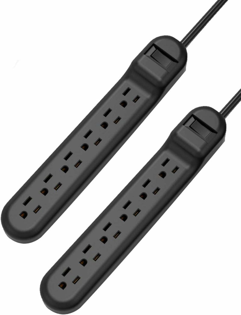 Education & Crafts |  Wishinkle Surge Protector With 6 Outlets, 2.5-Foot Flat Plug Extension Cord Power Strip, 500 Joule, Multiple Protection Outlet Strip For Home, Office, Travel, School, Pack Of 2 Education & Crafts black