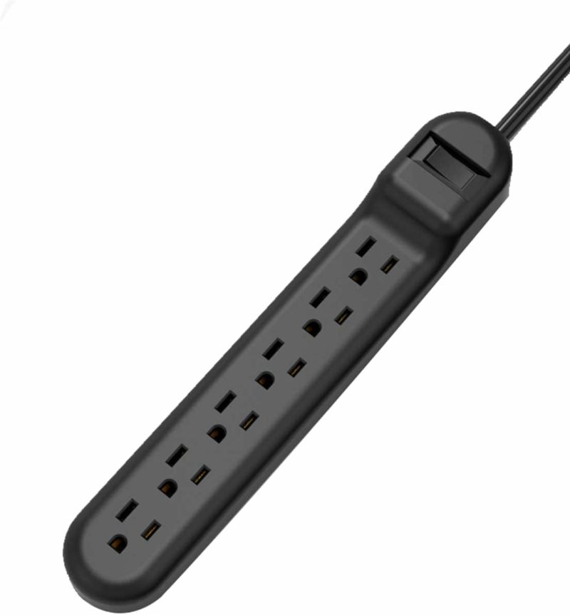 Education & Crafts |  Wishinkle Surge Protector With 6 Outlets, 2.5-Foot Flat Plug Extension Cord Power Strip, 500 Joule, Multiple Protection Outlet Strip For Home, Office, Travel, School, Pack Of 2 Education & Crafts black