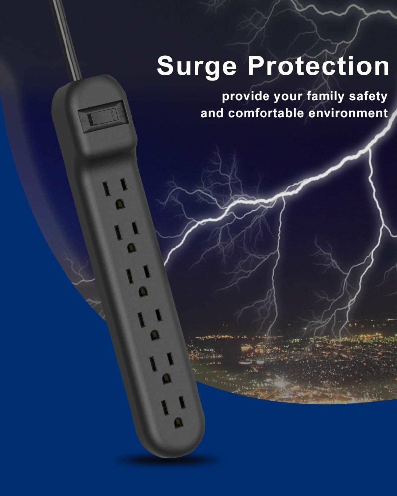 Education & Crafts |  Wishinkle Surge Protector With 6 Outlets, 2.5-Foot Flat Plug Extension Cord Power Strip, 500 Joule, Multiple Protection Outlet Strip For Home, Office, Travel, School, Pack Of 2 Education & Crafts black