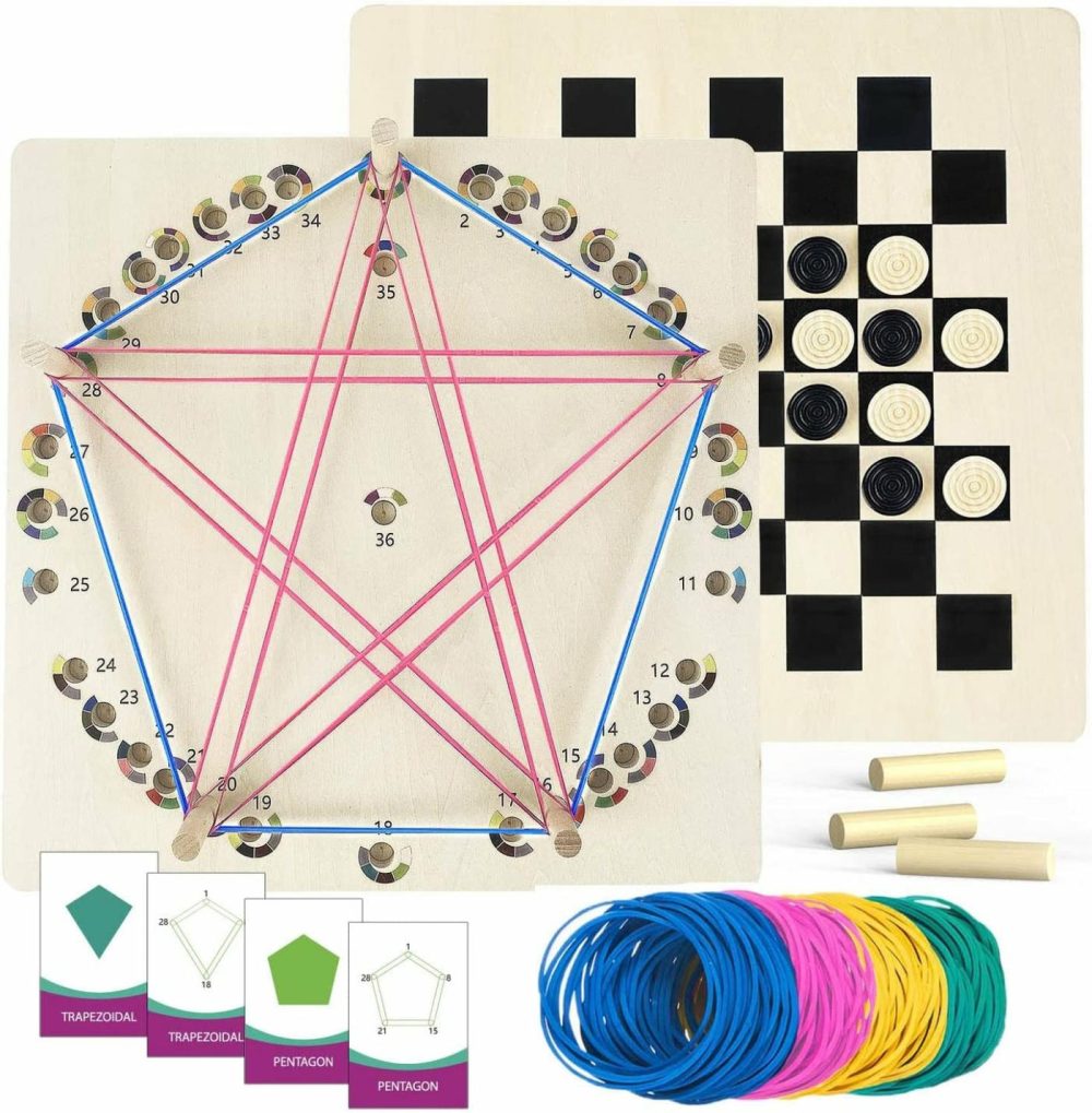 Education & Crafts |  Wooden Geoboard With Othello Board Game – Educational Montessori Toys Wooden Geoboards With Rubber Bands And Pattern Cards, Math Manipulative Material Stem Puzzle Brain Teaser Gift For Kid Education & Crafts Education & Crafts