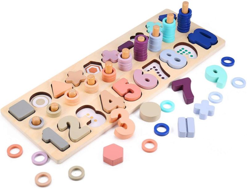 Education & Crafts |  Wooden Number Shape Puzzles Sorting Montessori Toys For Toddlers, Voamuw Shape Sorter Counting Game For Kids 3 4 5 Year Olds, Preschool Learning Education Math Block Stacking Toys For Boys And Girls Education & Crafts Education & Crafts