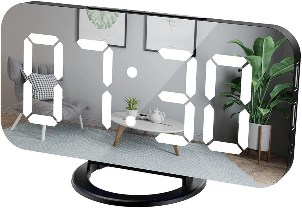 Education & Crafts |  Digital Alarm Clock, Newest Version 6.5" Large Mirror Surface Led Clocks With Dual Usb Charger Ports, Auto/Custom Brightness, 12/24H Display With Snooze Function For Bedroom Home Office (Black-White) Education & Crafts AMIR