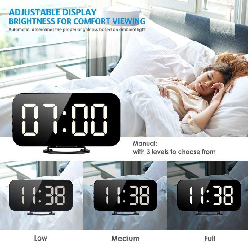 Education & Crafts |  Digital Alarm Clock, Newest Version 6.5" Large Mirror Surface Led Clocks With Dual Usb Charger Ports, Auto/Custom Brightness, 12/24H Display With Snooze Function For Bedroom Home Office (Black-White) Education & Crafts AMIR