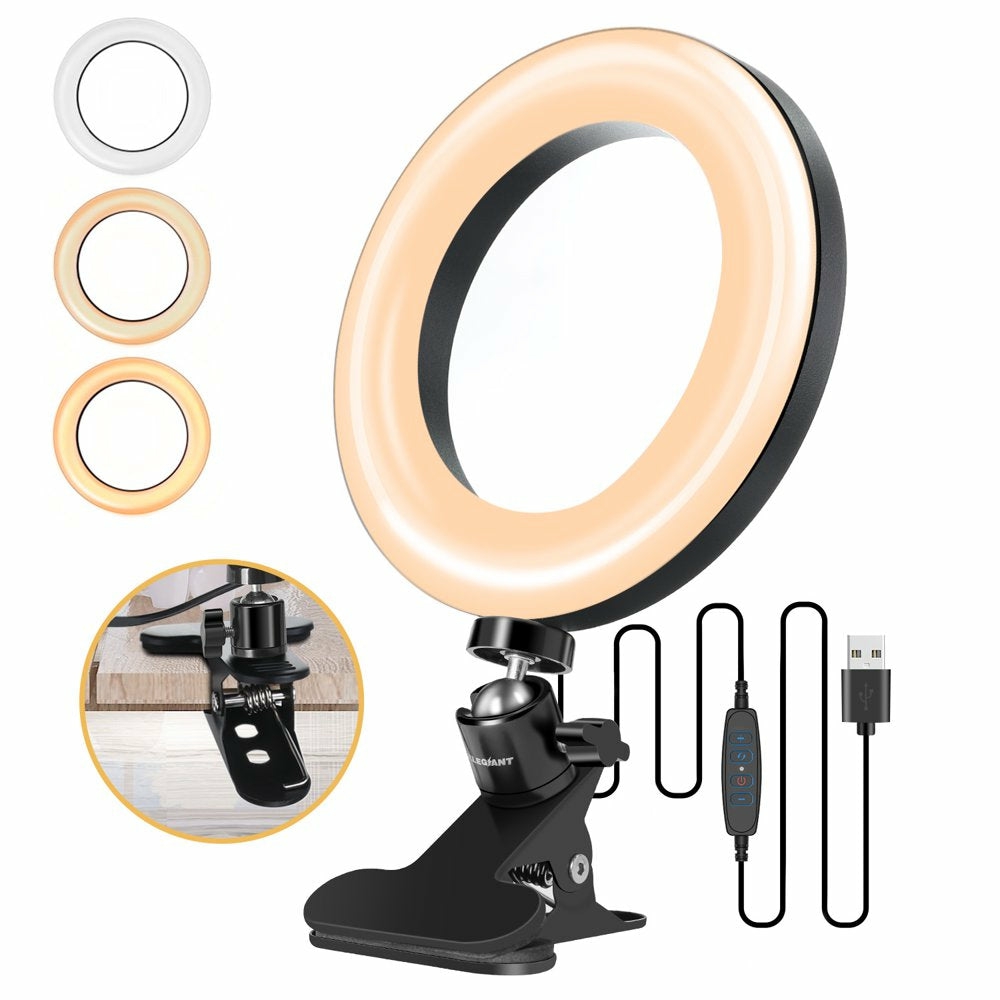 Education & Crafts |  6.3" Selfie Ring Light With Clamp Mount For Desk, Bed, Office, Makeup, Youtube, Video, Live Steam & Broadcast, 3 Dimmable Color & 10 Brightness , 360 Degrees Rotatable Education & Crafts Education & Crafts