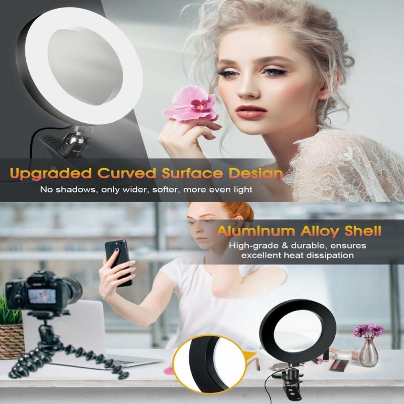 Education & Crafts |  6.3" Selfie Ring Light With Clamp Mount For Desk, Bed, Office, Makeup, Youtube, Video, Live Steam & Broadcast, 3 Dimmable Color & 10 Brightness , 360 Degrees Rotatable Education & Crafts Education & Crafts