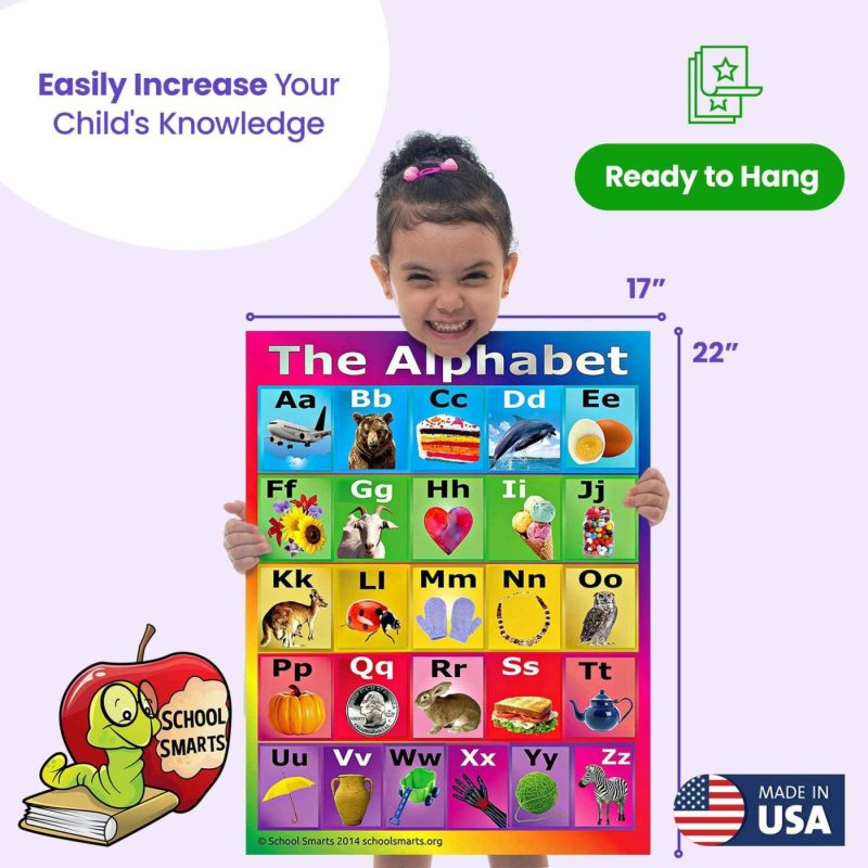 Education & Crafts |  17" X 22" School Smarts Laminated Abc Alphabet Wall Poster For Preschool Kids, Perfect For Back To School, Large Durable Display Of The Alphabet + Informational Photos For Use In Homeschool Or Classroom Settings Education & Crafts Education & Crafts