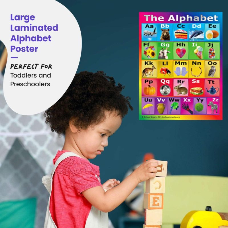 Education & Crafts |  17" X 22" School Smarts Laminated Abc Alphabet Wall Poster For Preschool Kids, Perfect For Back To School, Large Durable Display Of The Alphabet + Informational Photos For Use In Homeschool Or Classroom Settings Education & Crafts Education & Crafts