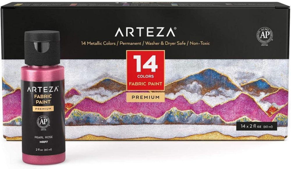 Fabric Painting & Dyeing |  Arteza Metallic Fabric Paint Permanent Colors, Washer & Dryer Safe, Textile Paint For Clothes, T-Shirts, Jeans, Bags, Shoes, Diy Projects & Canvas Arts, Crafts & Sewing ARTEZA