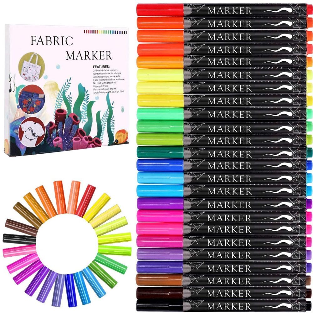 Fabric Painting & Dyeing |  Fabric Marker, Emooqi 24 Colors Textile Marker , No Bleed Fabric Pen Permanent And Washable T-Shirt Marker Arts, Crafts & Sewing Emooqi