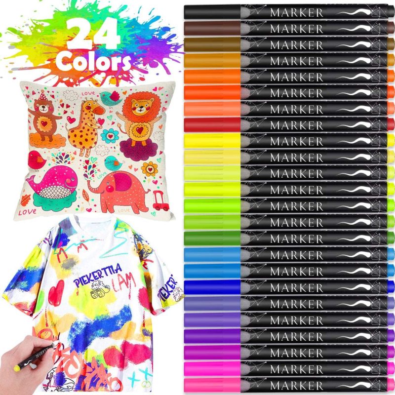 Fabric Painting & Dyeing |  Fabric Marker, Emooqi 24 Colors Textile Marker , No Bleed Fabric Pen Permanent And Washable T-Shirt Marker Arts, Crafts & Sewing Emooqi