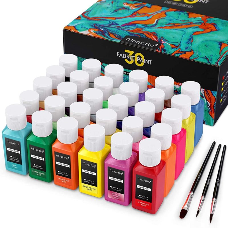 Fabric Painting & Dyeing |  Magicfly Permanent Soft Fabric Paint Set Textile Paints With 3 Brushes, No Heating Needed & Washable Fabric Paint For All Diy Projects Arts, Crafts & Sewing Fabric Painting & Dyeing