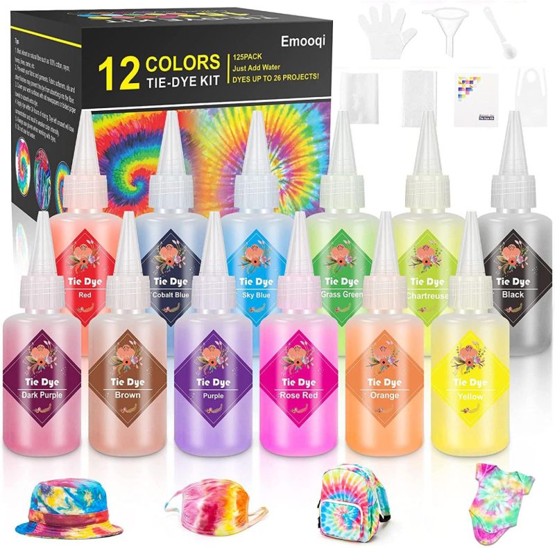 Fabric Painting & Dyeing |  Tie Dye Diy Kit, Emooqi 12 Colors Tie Dye Shirt Fabric Dye For, Kids, Men, With Rubber Bands, Gloves, Plastic Film And Table Covers Arts, Crafts & Sewing Emooqi