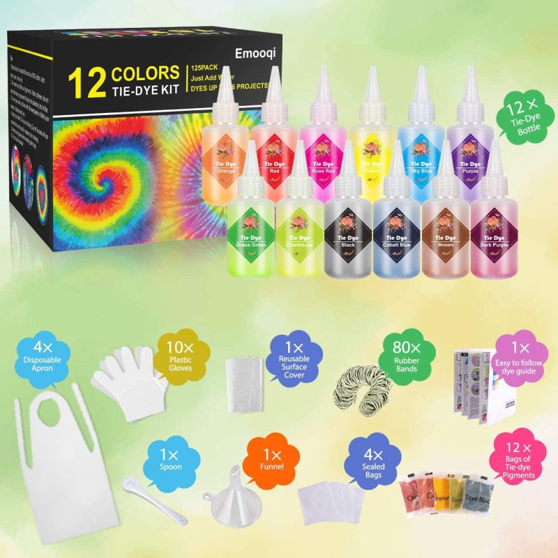 Fabric Painting & Dyeing |  Tie Dye Diy Kit, Emooqi 12 Colors Tie Dye Shirt Fabric Dye For, Kids, Men, With Rubber Bands, Gloves, Plastic Film And Table Covers Arts, Crafts & Sewing Emooqi