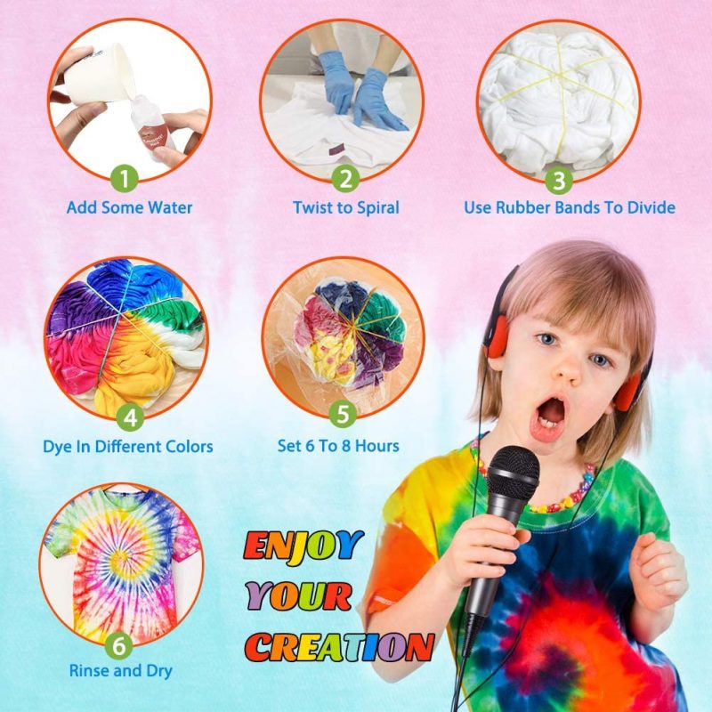 Fabric Painting & Dyeing |  Tie Dye Diy Kit, Emooqi 12 Colors Tie Dye Shirt Fabric Dye For, Kids, Men, With Rubber Bands, Gloves, Plastic Film And Table Covers Arts, Crafts & Sewing Emooqi