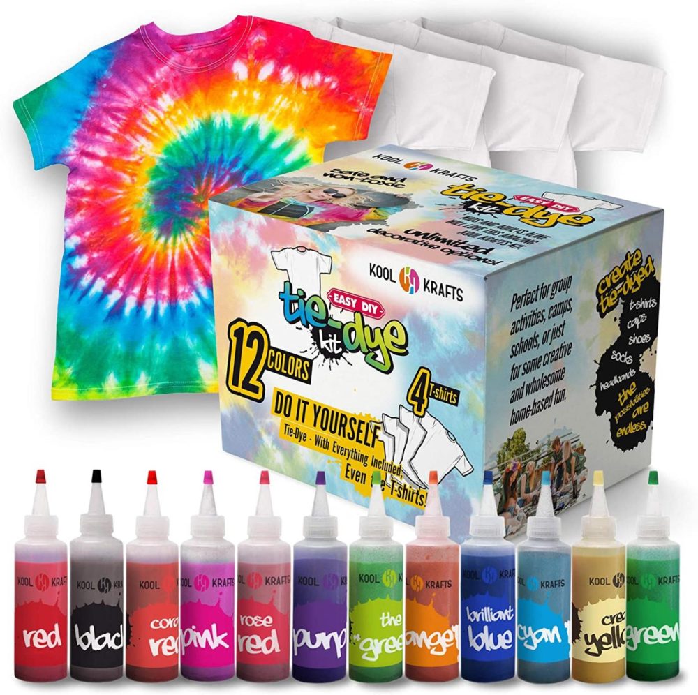 Fabric Painting & Dyeing |  Tie Dye Kit – Tie Dye Kits For Kids – Includes 4 White T-Shirt – 12 Large Colors Tie Dye – Tie Dye Kits For Adults Arts, Crafts & Sewing Fabric Painting & Dyeing