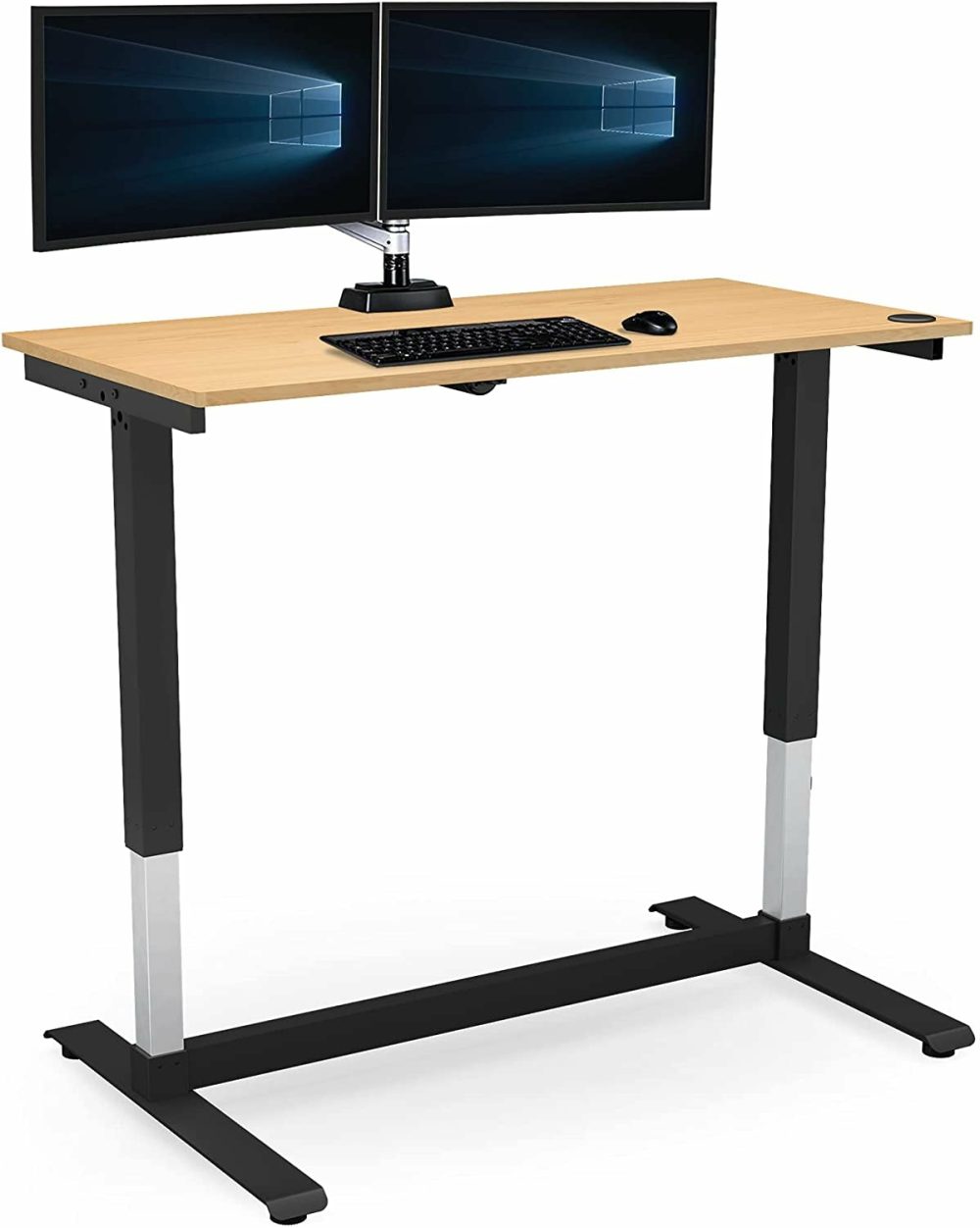 Furniture |  Height Adjustable Computer Desk Electric, 48 X 24 Inches, Black Frame Teak Tabletop Furniture CAXXA