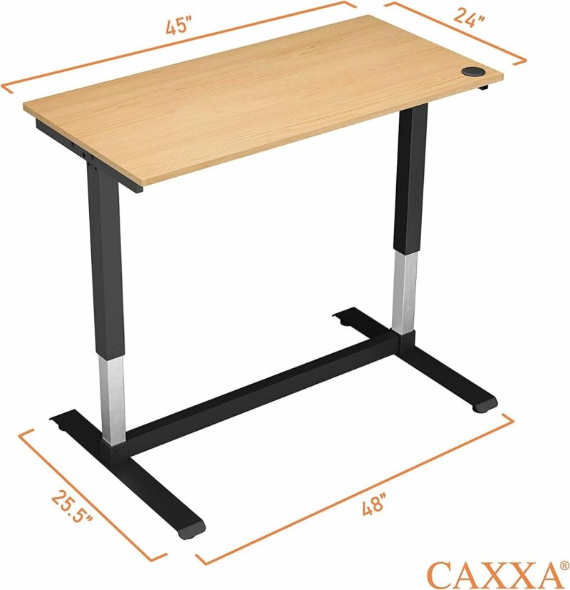 Furniture |  Height Adjustable Computer Desk Electric, 48 X 24 Inches, Black Frame Teak Tabletop Furniture CAXXA