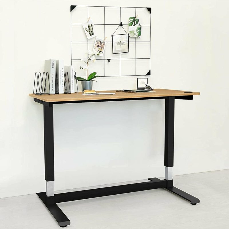 Furniture |  Height Adjustable Computer Desk Electric, 48 X 24 Inches, Black Frame Teak Tabletop Furniture CAXXA