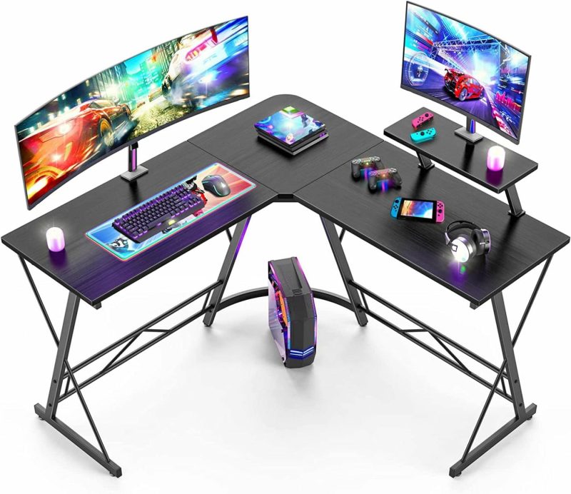 Furniture |  L Shaped Desk, Computer Corner Desk, Home Gaming Desk, Office Writing Workstation With Large Monitor Stand, Space-Saving, Easy To Assemble, Black Education & Crafts black