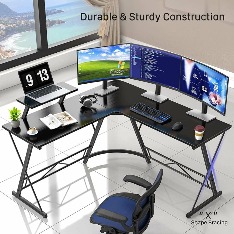 Furniture |  L Shaped Desk, Computer Corner Desk, Home Gaming Desk, Office Writing Workstation With Large Monitor Stand, Space-Saving, Easy To Assemble, Black Education & Crafts black