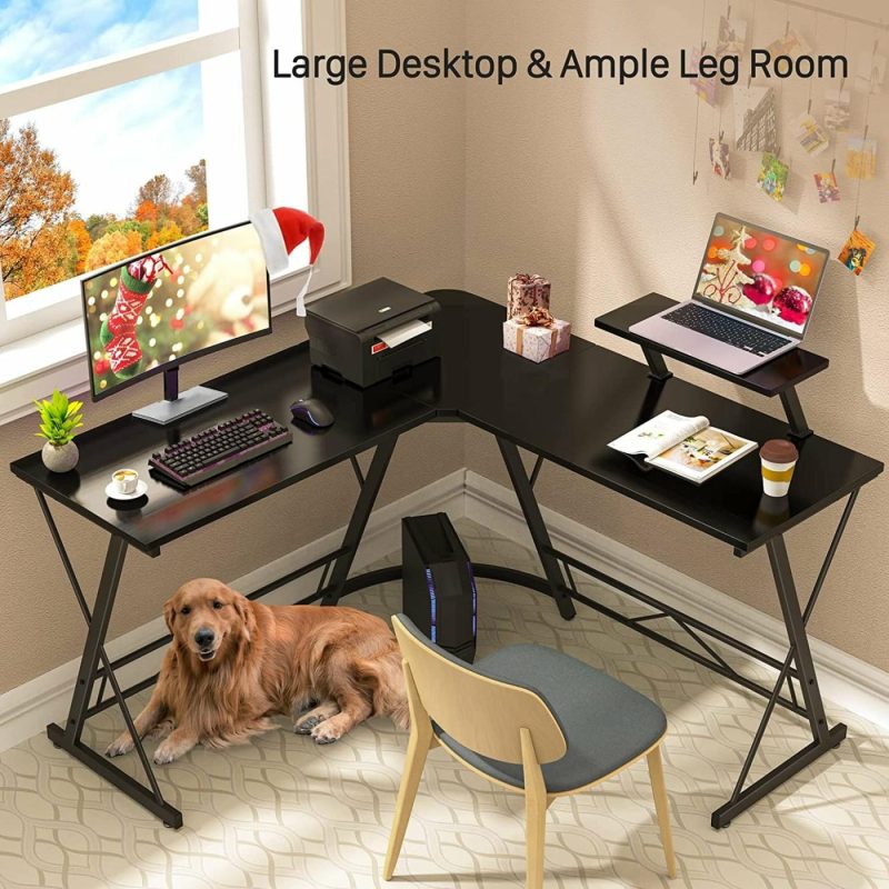 Furniture |  L Shaped Desk, Computer Corner Desk, Home Gaming Desk, Office Writing Workstation With Large Monitor Stand, Space-Saving, Easy To Assemble, Black Education & Crafts black