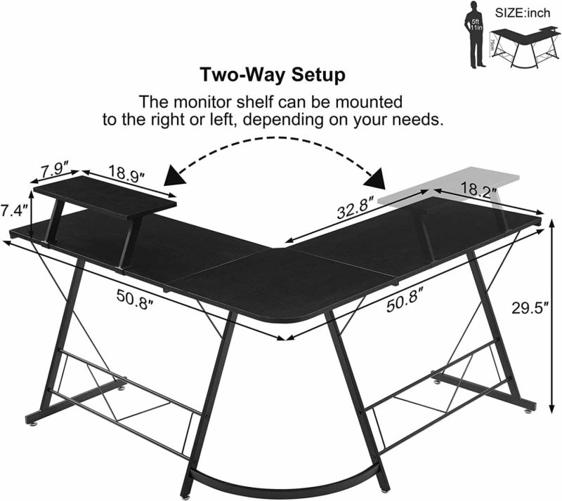 Furniture |  L Shaped Desk, Computer Corner Desk, Home Gaming Desk, Office Writing Workstation With Large Monitor Stand, Space-Saving, Easy To Assemble, Black Education & Crafts black