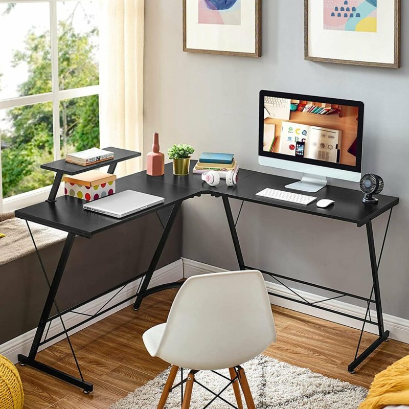 Furniture |  L Shaped Desk, Computer Corner Desk, Home Gaming Desk, Office Writing Workstation With Large Monitor Stand, Space-Saving, Easy To Assemble, Black Education & Crafts black