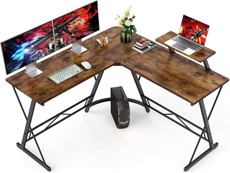 Furniture |  L Shaped Desk, Computer Corner Desk, Home Gaming Desk, Office Writing Workstation With Large Monitor Stand, Space-Saving, Easy To Assemble, Black Education & Crafts black