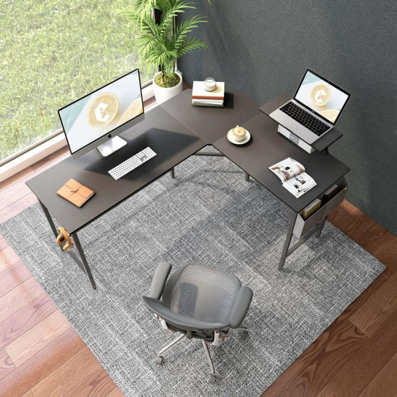 Furniture |  Modern L-Shaped Computer Office Desk, Corner Gaming Desk With Monitor Stand, Home Office Study Writing Table Workstation For Small Spaces, Black Education & Crafts black