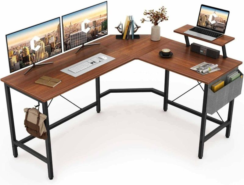 Furniture |  Modern L-Shaped Computer Office Desk, Corner Gaming Desk With Monitor Stand, Home Office Study Writing Table Workstation For Small Spaces, Black Education & Crafts black