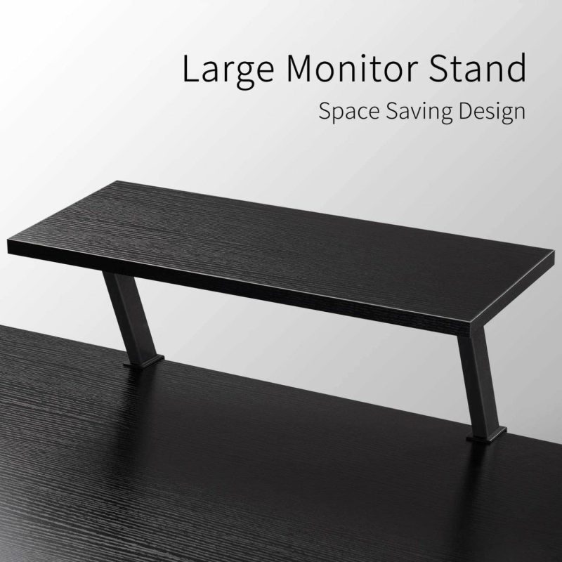 Furniture |  Modern L-Shaped Computer Office Desk, Corner Gaming Desk With Monitor Stand, Home Office Study Writing Table Workstation For Small Spaces, Black Education & Crafts black