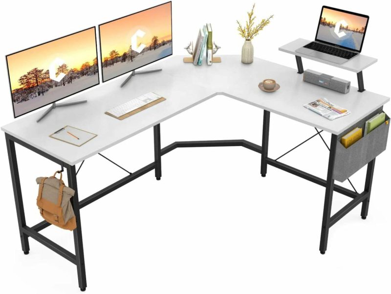 Furniture |  Modern L-Shaped Computer Office Desk, Corner Gaming Desk With Monitor Stand, Home Office Study Writing Table Workstation For Small Spaces, Black Education & Crafts black