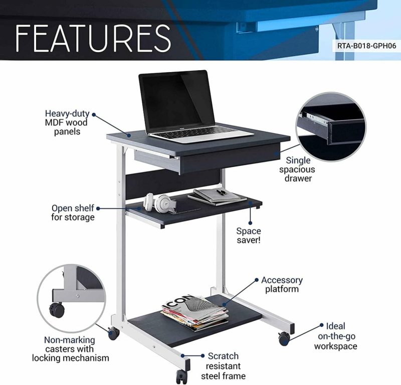 Furniture |  Modus Metal Computer Student Laptop Desk In Graphite Furniture Furniture