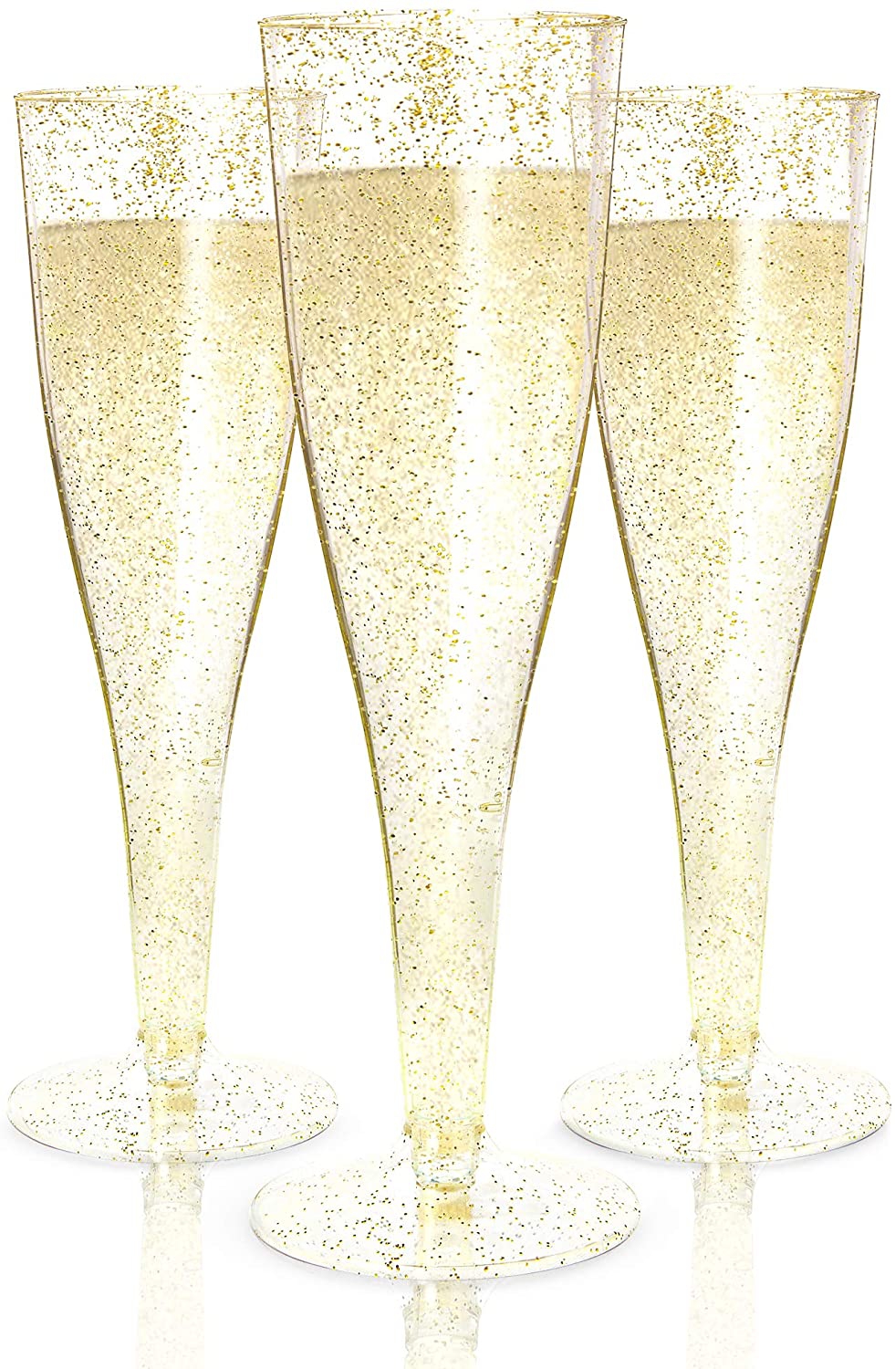 Glassware & Drinkware |  24 Plastic Champagne Flutes Disposable | Gold Glitter Plastic Champagne Glasses For Parties | Glitter Clear Plastic Cups | Plastic Toasting Glasses | Mimosa | Wedding And Shower Party Supplies Bar Tools & Drinkware Bar Tools & Drinkware