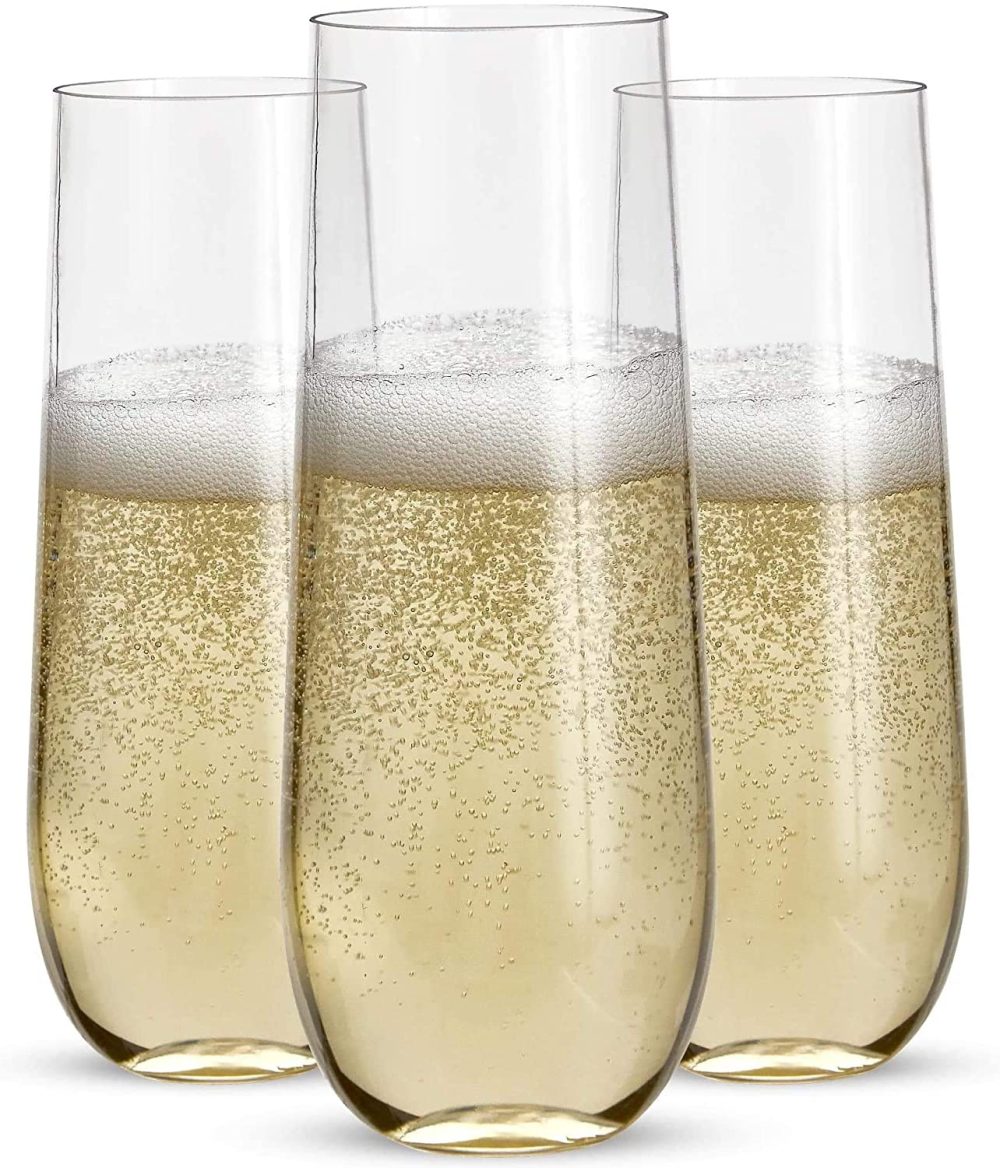 Glassware & Drinkware |  24 Stemless Plastic Champagne Flutes – 9 Oz Plastic Champagne Glasses | Clear Plastic Unbreakable | Toasting Glasses | Shatterproof | Disposable | Reusable Perfect For Wedding Or Party Bar Tools & Drinkware Bar Tools & Drinkware