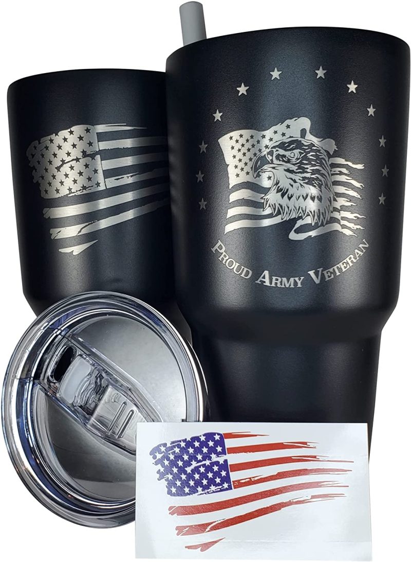 Glassware & Drinkware |  30Oz Army Veteran Tumbler – Double Insulated – With Silicone Straw And Usa Sticker (Army Veteran) Bar Tools & Drinkware 2A 2nd Amendment