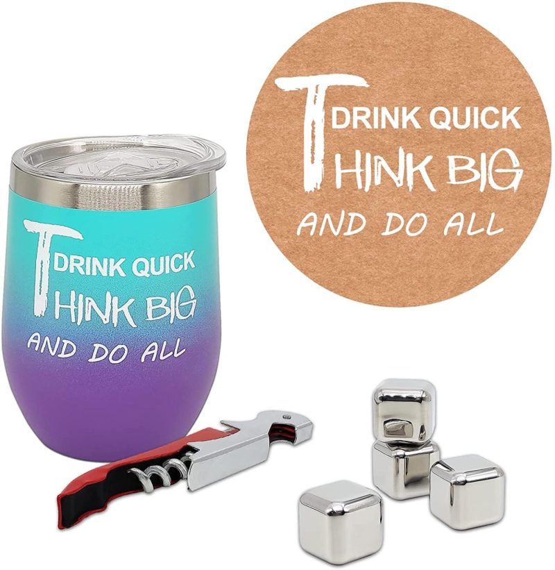 Glassware & Drinkware |  Gifts For, Tumbler Birthday Gift Set With Inspiration Saying For Mom Friends Sister Lover, 12 Oz Insulated Wine Glass Come With Bottle Opener, Ice Cubes And Greeting Cards Bar Tools & Drinkware Bar Tools & Drinkware