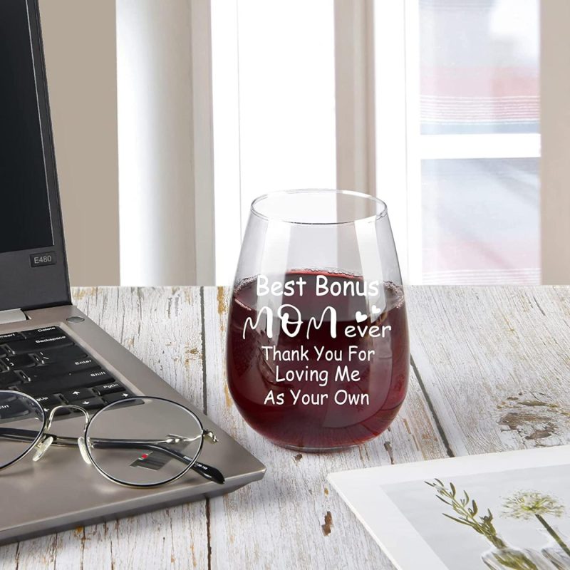 Glassware & Drinkware |  Modwnfy Mothers Day Gift For Stepmom, Best Bonus Mom Ever Wine Glass, Mother In Law Thanks Stemless Wine Glass, Great Gifts Idea For Step Mom, Godmother, God Mother, Aunt, Second Mom, Mother In Law Bar Tools & Drinkware Bar Tools & Drinkware