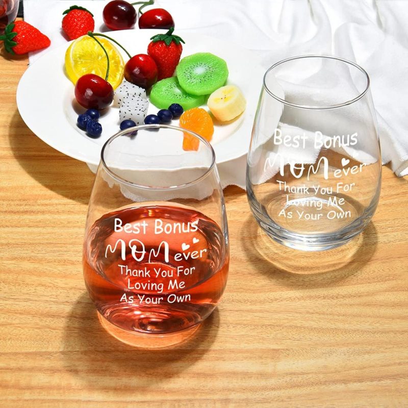 Glassware & Drinkware |  Modwnfy Mothers Day Gift For Stepmom, Best Bonus Mom Ever Wine Glass, Mother In Law Thanks Stemless Wine Glass, Great Gifts Idea For Step Mom, Godmother, God Mother, Aunt, Second Mom, Mother In Law Bar Tools & Drinkware Bar Tools & Drinkware