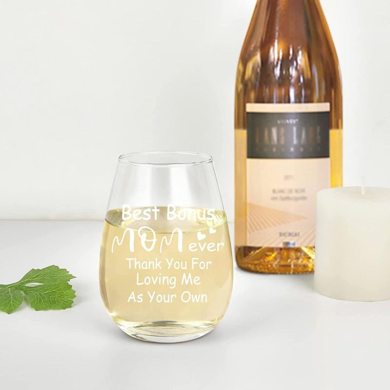 Glassware & Drinkware |  Modwnfy Mothers Day Gift For Stepmom, Best Bonus Mom Ever Wine Glass, Mother In Law Thanks Stemless Wine Glass, Great Gifts Idea For Step Mom, Godmother, God Mother, Aunt, Second Mom, Mother In Law Bar Tools & Drinkware Bar Tools & Drinkware