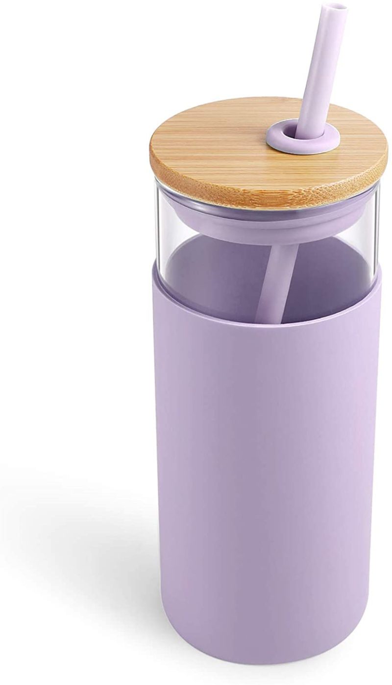 Glassware & Drinkware |  Tronco 20Oz Glass Tumbler Glass Water Bottle Straw Silicone Protective Sleeve Bamboo Lid – Bpa Free (Light Purple) Bar Tools & Drinkware Bar Tools & Drinkware