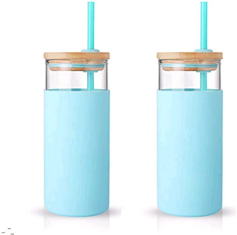 Glassware & Drinkware |  Tronco 20Oz Glass Tumbler Straw Silicone Protective Sleeve Bamboo Lid – Bpa Free (Cape Cod/ 2-Pack) Bar Tools & Drinkware Bar Tools & Drinkware