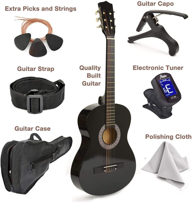 Guitars |  30" Wood Guitar With Case And Accessories For Kids/Girls/Boys/Beginners (Black) Guitars black