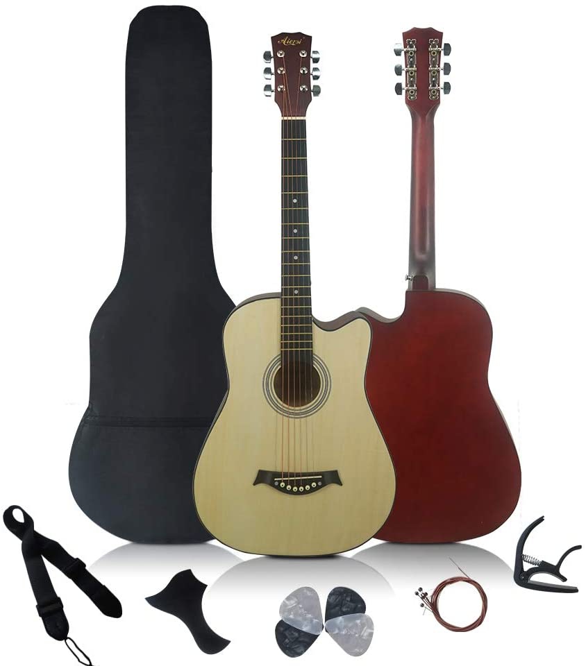 Guitars |  Aiersi Portable Steel Strings Cutway 38 Inch Basswood Beginner Acoustic Guitar,Great Starter Guitar For A First Time Player Musical Gift With Gig Bag,Strap, Picks,Pickguard,Capo, Extra Strings Guitars Aiersi