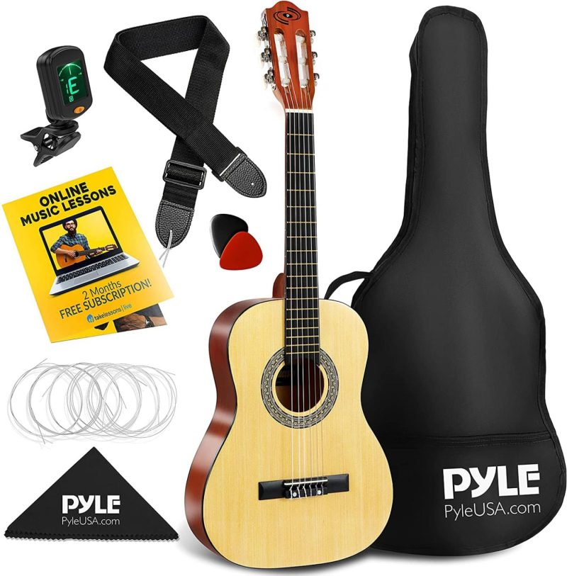 Guitars |  Beginner 30" Classical Acoustic Guitar – 1/4 Junior Size 6 String Linden Wood Guitar W/ Gig Bag, Tuner, Nylon Strings, Picks, Strap, For Beginners, Adults – Pyle Pgacls30 Guitars Guitars