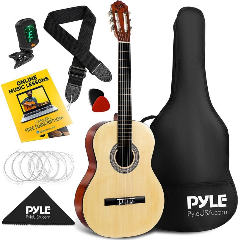 Guitars |  Beginner 30" Classical Acoustic Guitar – 1/4 Junior Size 6 String Linden Wood Guitar W/ Gig Bag, Tuner, Nylon Strings, Picks, Strap, For Beginners, Adults – Pyle Pgacls30 Guitars Guitars