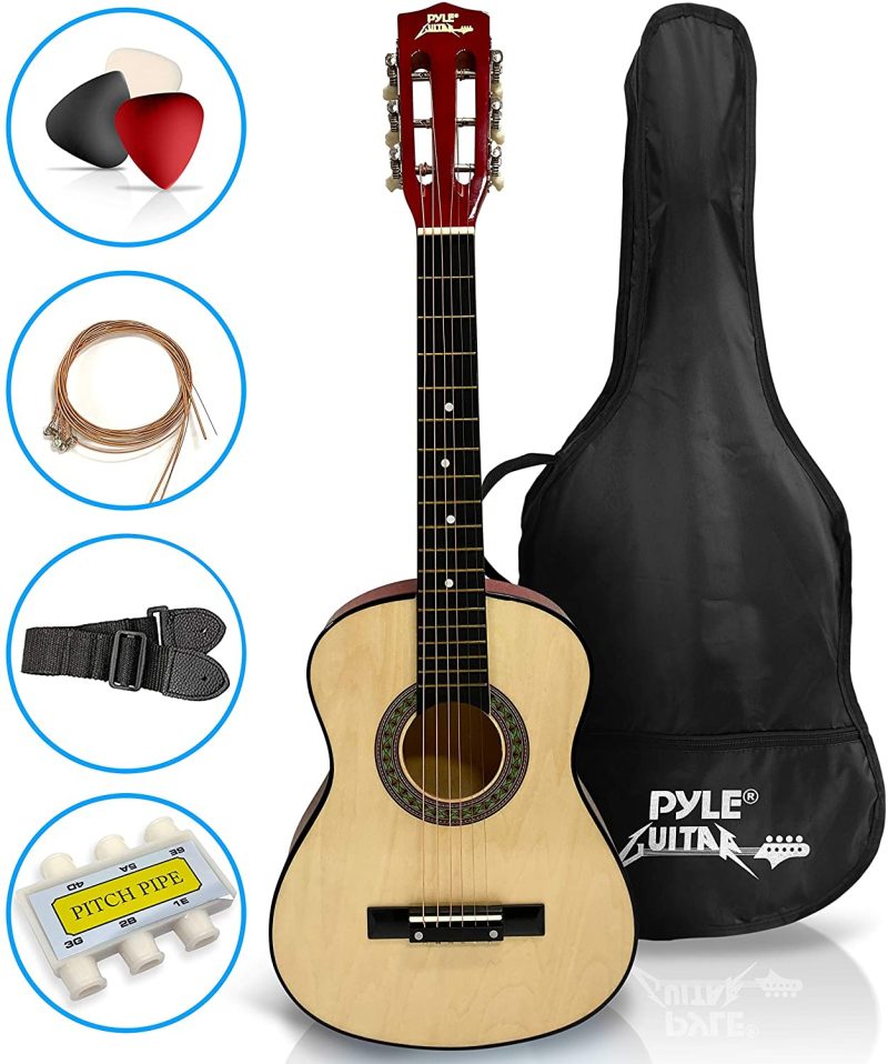 Guitars |  Beginner 30" Classical Acoustic Guitar – 6 String Linden Wood Traditional Style Guitar W/ Wood Fretboard, Case Bag, Nylon Strap, Tuner, 3 Picks – Great For Beginner, Children Use – Pyle Pgakt30 Guitars Guitars