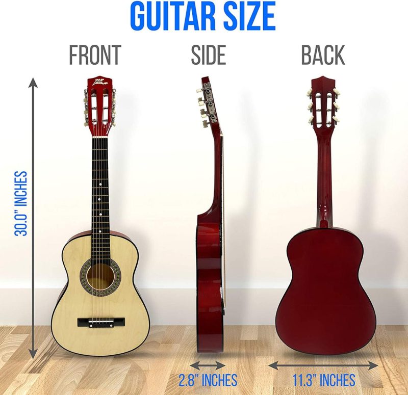 Guitars |  Beginner 30" Classical Acoustic Guitar – 6 String Linden Wood Traditional Style Guitar W/ Wood Fretboard, Case Bag, Nylon Strap, Tuner, 3 Picks – Great For Beginner, Children Use – Pyle Pgakt30 Guitars Guitars