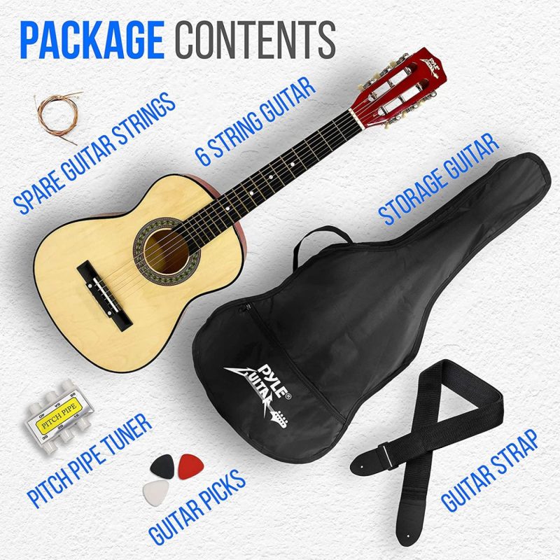 Guitars |  Beginner 30" Classical Acoustic Guitar – 6 String Linden Wood Traditional Style Guitar W/ Wood Fretboard, Case Bag, Nylon Strap, Tuner, 3 Picks – Great For Beginner, Children Use – Pyle Pgakt30 Guitars Guitars