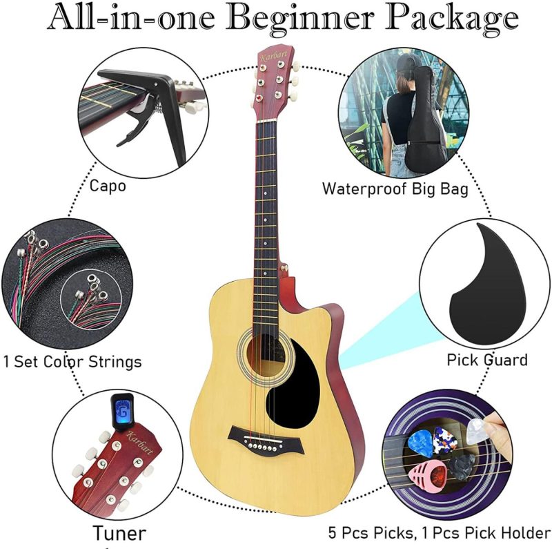 Guitars |  Karbart 38In Wood Acoustic Guitar Starter Kit For Beginners With Guitar Accessories Package,5 Pcs Guitar Picks,Guitar Tuner,Guitar Bag,Guitar Strap,Guitar Strings Guitars Guitars